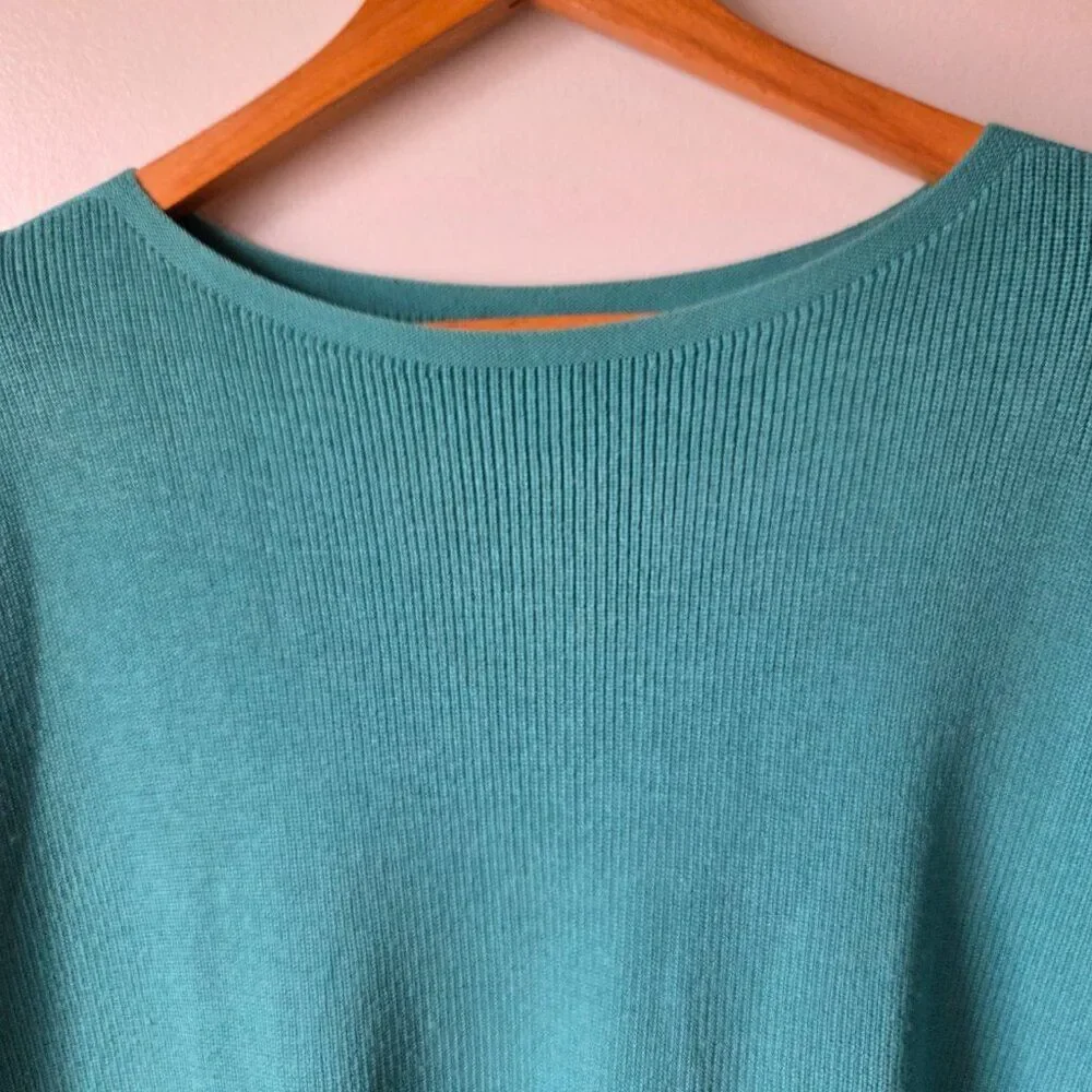 EUC DESIGNER LAFAYETTE 148 TEAL BOATNECK BOXY RELAXED SWEATER TOP SIZE M